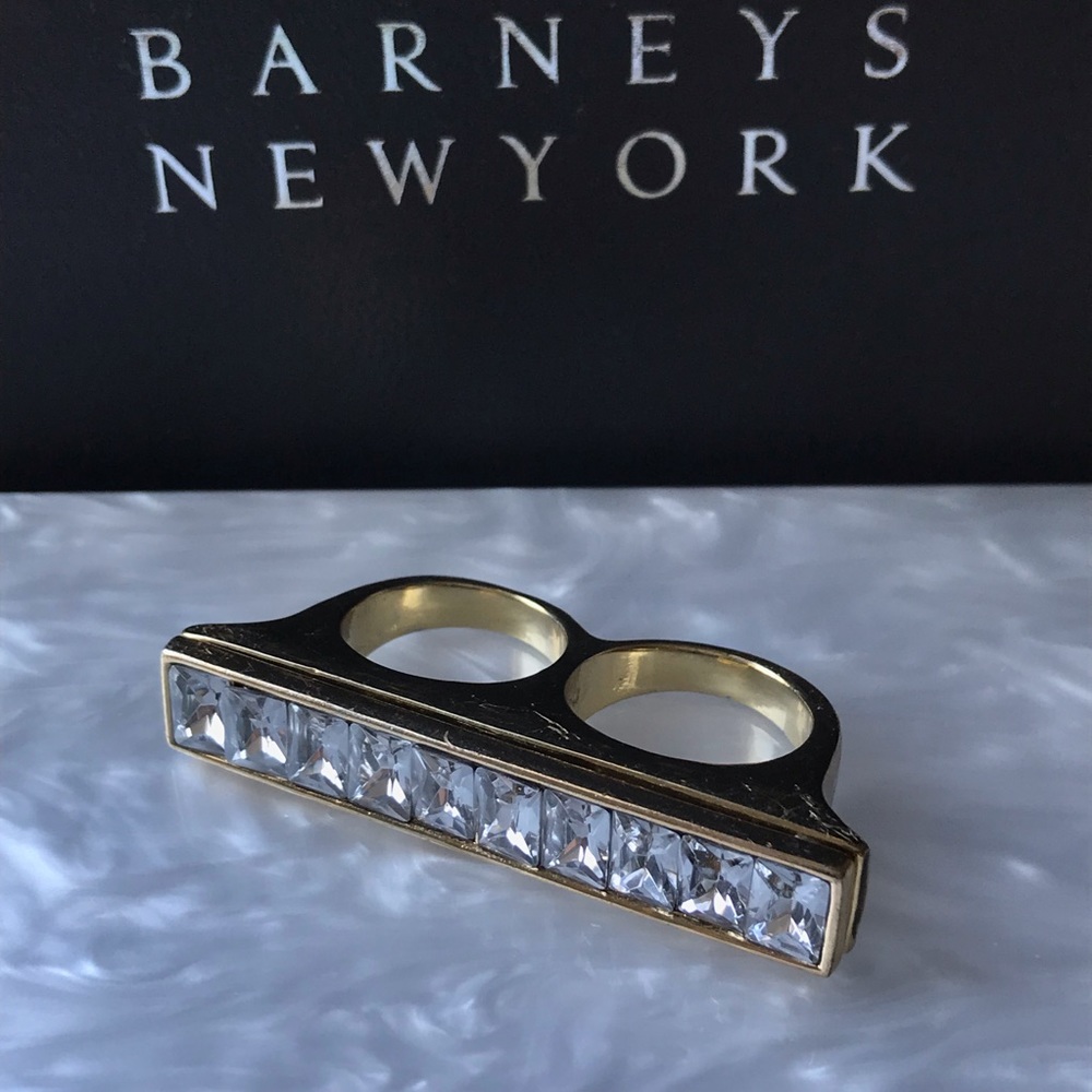 Costume gold knuckle ring with rhinestones